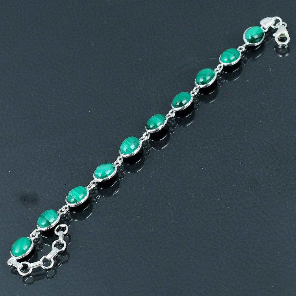 Natürliches Malachit-Edelsteinarmband, 925 Sterling Silber, 7 Zoll bis 8 Zoll Gliederarmband, handgefertigtes Armband Schmuck Geschenk zum Valentinstag