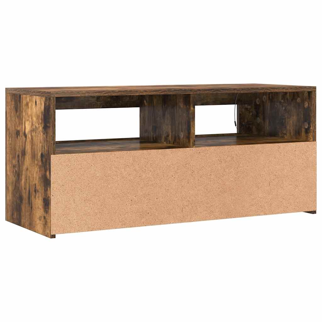 TV Stand with LED Lights Smoked Oak Finish 90 x 35 x 40 cm