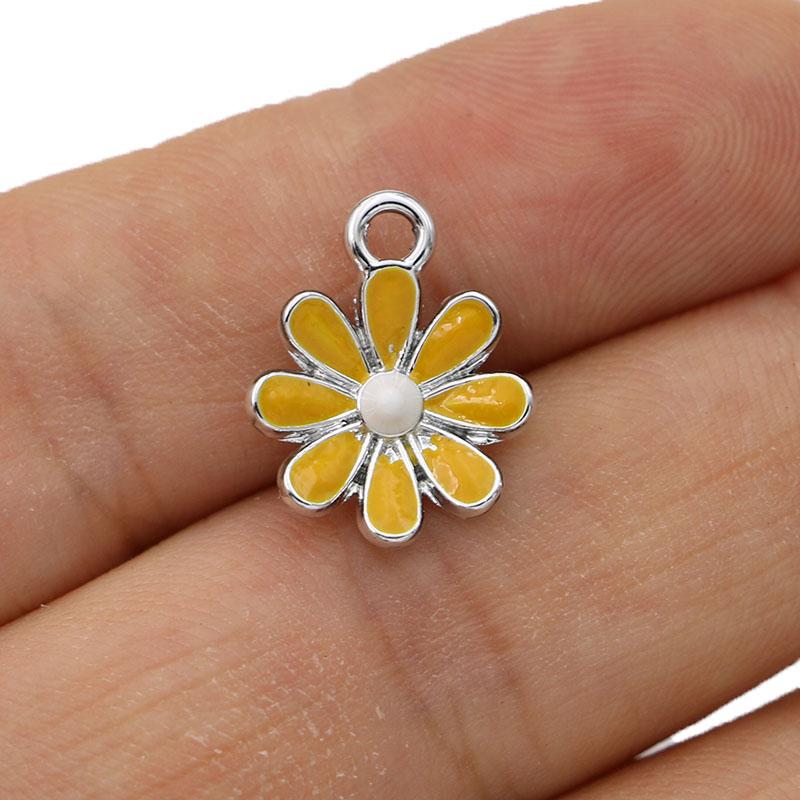 10Pcs Enamel Silver Plated Blue Flower Charm Pendant Jewelry Making Bracelet Necklace Diy Earrings Accessories