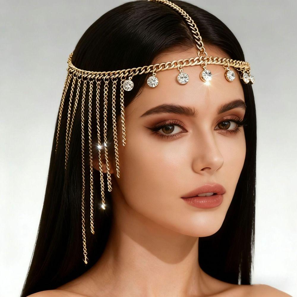 Rhinestone Tassel Rhinestone Tiara Retro Ethnic Style Head Chain Tiara  Forehead Headband