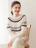 Women's Cashmere Color Block Round Neck Long Sleeve Sweater - Thick, Loose, Slimming, Warm Jacquard Knit for Autumn and Winter