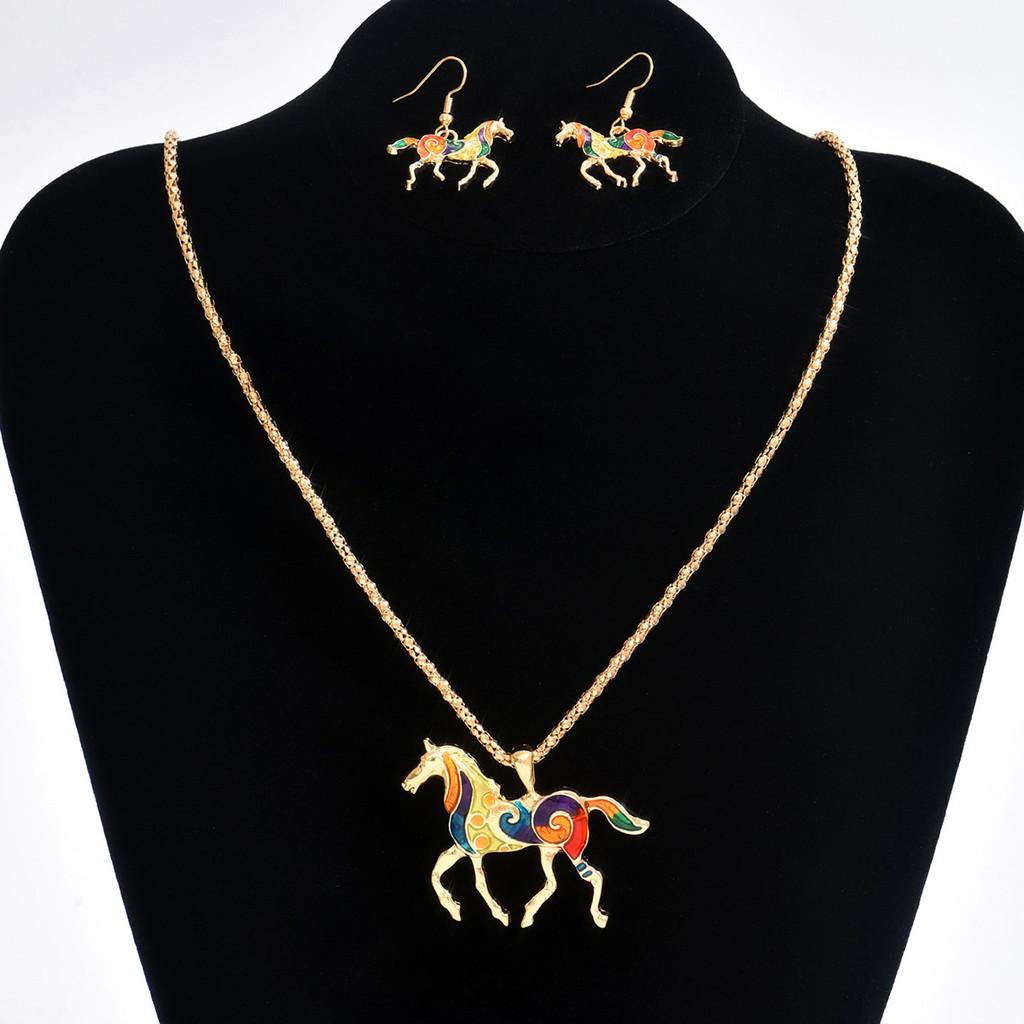Animal Horse Pendant Necklace With Colorful Oil Drop Design For Women Summer Fashion