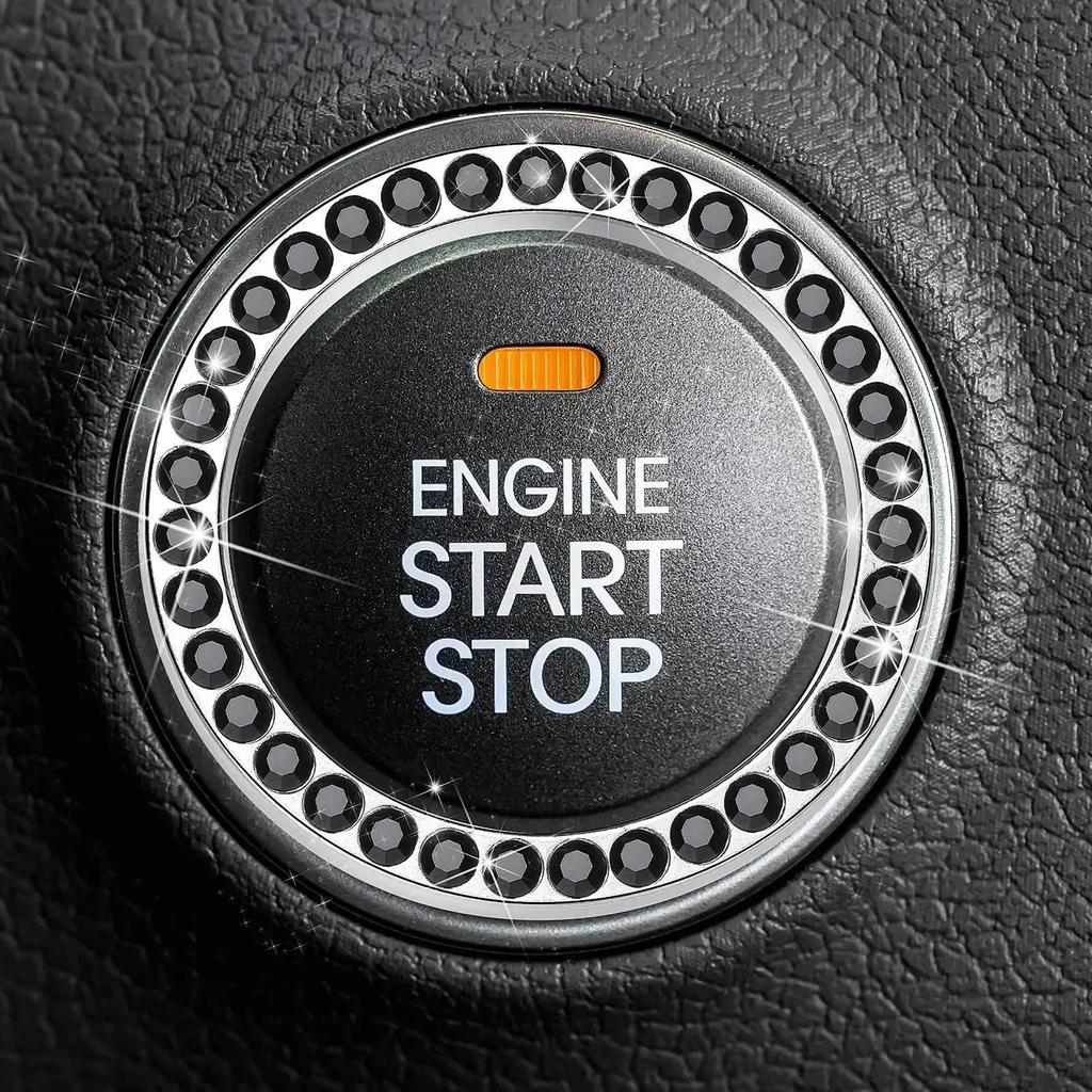 1PC Automobiles Start Switch Button Decoration Circle With Diamond Rhinestone Ring Button Sticker Car Interior Accessories