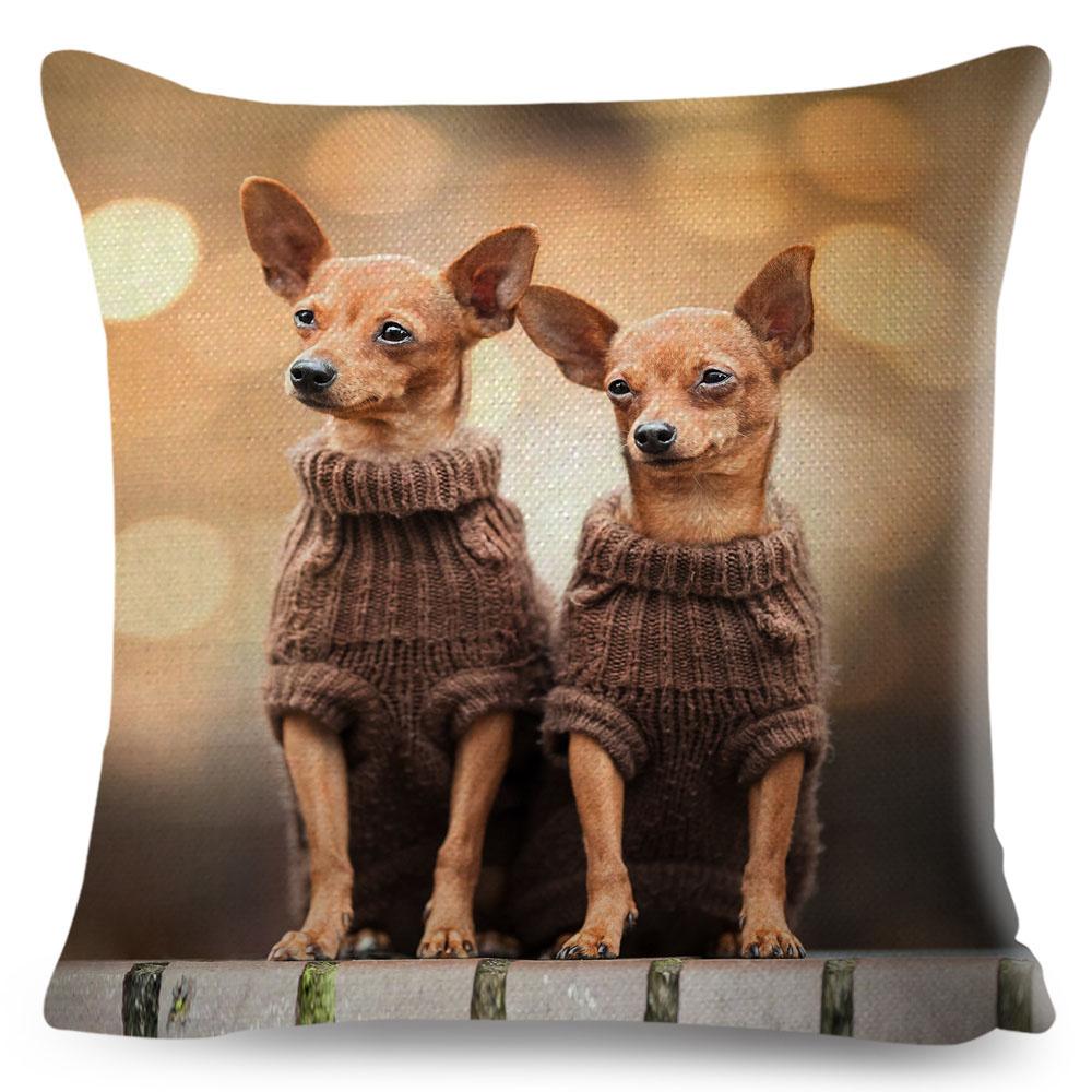 Cute Little Dog Chihuahua Cushion Cover Decor Lovely Pet Animal Pillowcase Polyester Throw Pillow Case for Sofa Home Car 45x45cm