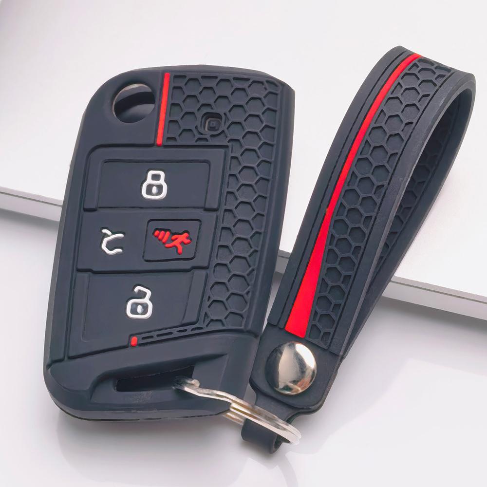 Силиконовый ремешок-брелок для ключей автомобиля для Skoda Octavia A7 Kodiaq Karoq Seat Leon Ateca Volkswagen Golf 7, защита от царапин, нескользящий захват, держатель для брелока от потери чёрный
