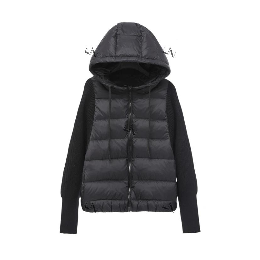 

Женский зимний легкий вязаный свитер 2025 года с рукавами-буфами и подкладкой из пуха белой утки - короткий дизайн «два в одном» Medium