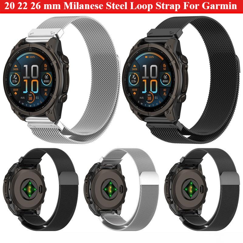 Correa de Acero Milanesa de 20 22 26 mm Para Garmin Fenix 7X 7 7S 6X 6 6S Pro 5 5X Plus 8 43 47 51 Tactix 7 Epix Pro Banda Quickfit