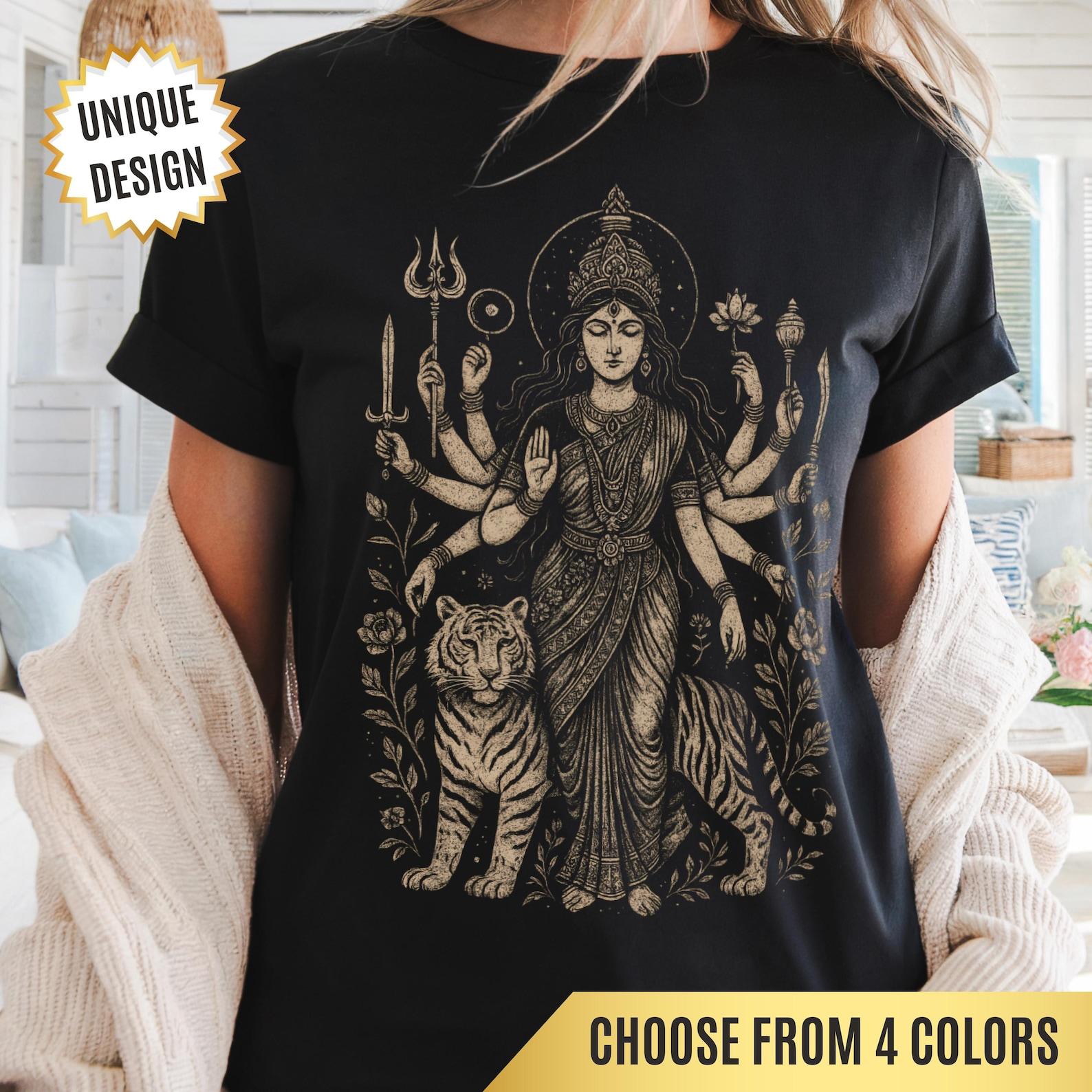 Hindu Goddess Durga T-Shirt Spiritual Lovers Gift, Divine Femenine Tee, Occult Mythology Shirt, Dark Goddess Apparel, Durga Hindu Deity Top L