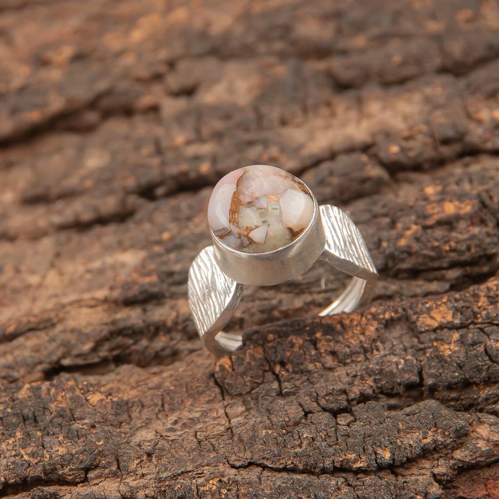 Natural Pink Opal Turquoise Gemstone 925 Sterling Silver Artisan Jewelry Ring RR-1-30