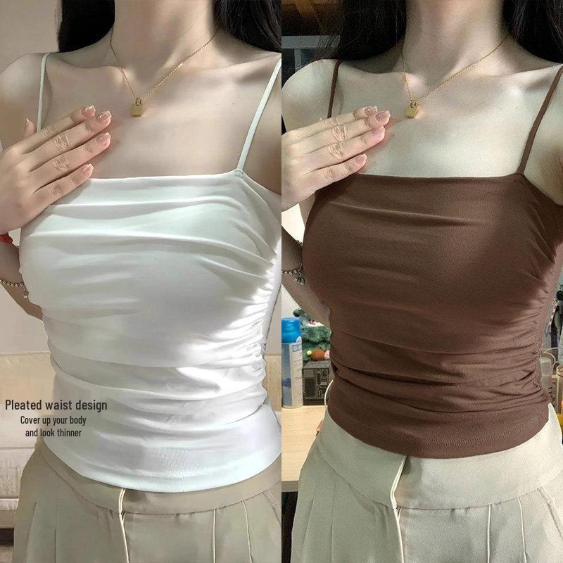 2026 Spring Korean Style Backless Slim Bandeau Top with Padded Ruffles for Women