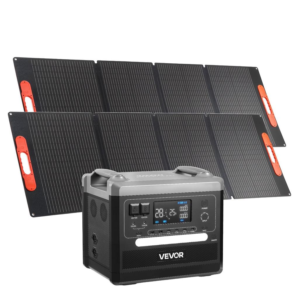 Portable Power Station, 2400W Portable Solar Generator with 2PCS * 200W Foldable Solar Panels, 2160Wh Expandable LiFePO4 Battery Backup with 10 Output