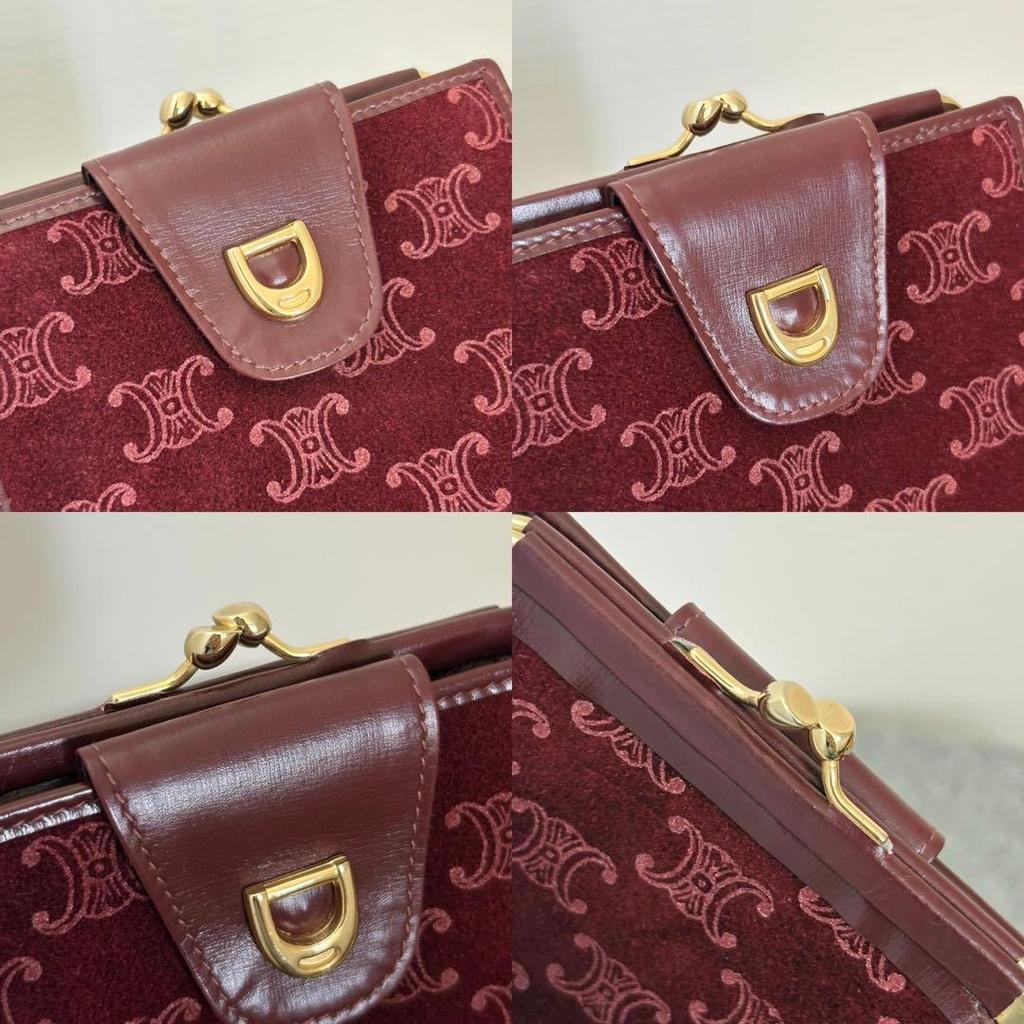 Used 【Beautiful Condition】Celine Macadam Suede x Leather Coin Purse Bi-fold Wallet Bordeaux-like cw497