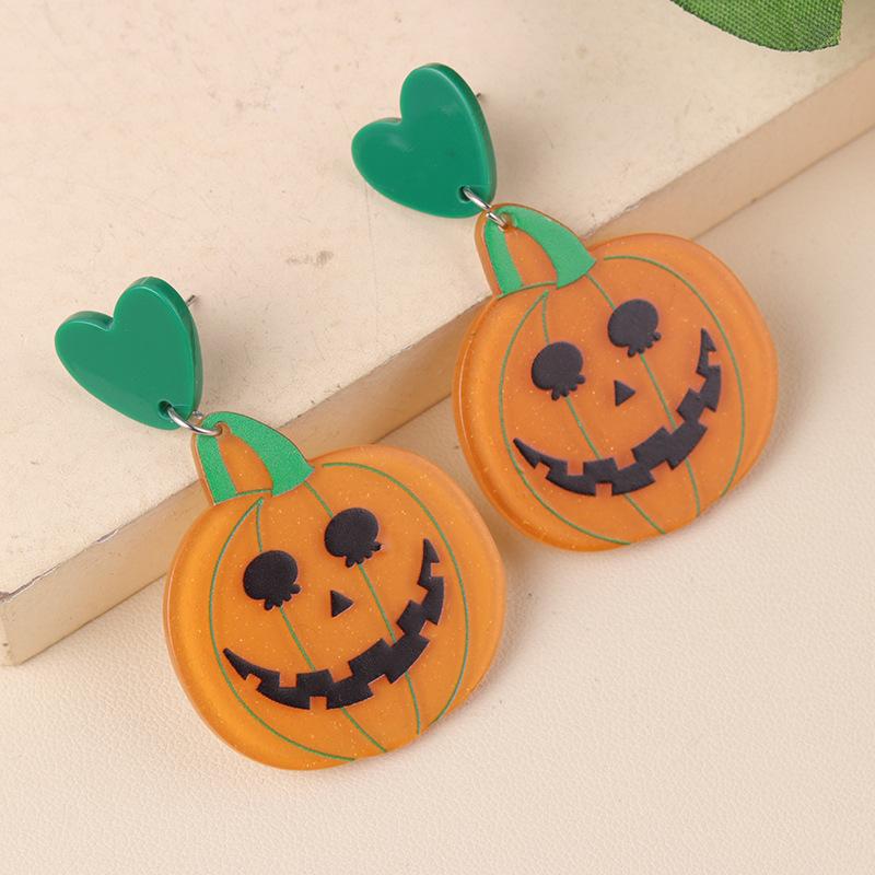 Fancy Acrylic Halloween Skull Pumpkin Stud Earrings for Women Female Gothic Big Dangle Jewelry Party Pierced Ghost Ear Drop Gift