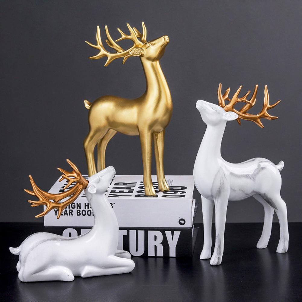1Pair Resin Deer Oranment Decoration For Living Room Bedroom Wine Cabinet Porch Decoration Resin Crafts