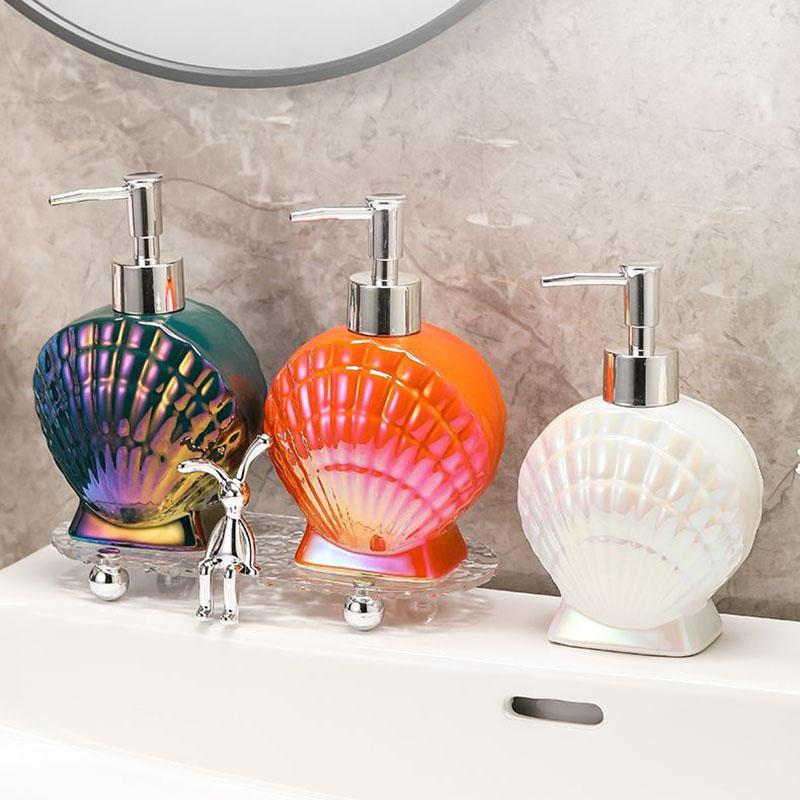 Shell-Emulsionsflasche, Keramik-Seifenspender, Goldrand-Behälter, Badezimmer-Accessoires, Hotel-Shampoo-Make-up-Entferner-Behälter