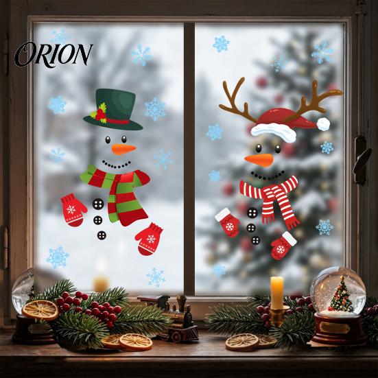 Waterproof Holiday Glass Decor 2Pcs Christmas Snowman Static Window Stickers, Simple Double Clings, Clings PVC Decals for Home Doors And Store
