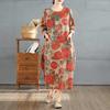 Neue Retro-Druck Rundhals Locker Übergröße Lange Kleider