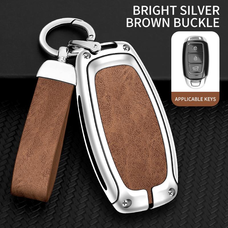 Zinc Alloy Leather Car Key Fob Case For Hyundai I30 Ix25 Ix35 Elantra Kona Solaris Azera Grandeur Ig Tm Accent Santa Fe Key Fob