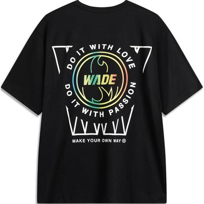 Wade Series Letter Print Comfortable Breathable Loose Short Sleeve T-Shirt Men Tops Black AHSU169-1