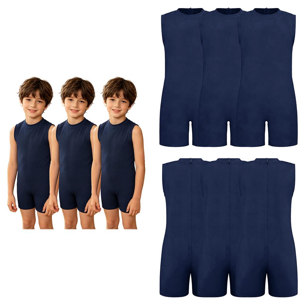 3Pcs Kids Special Needs Adaptive Jumpsuit Round Neck Sleeveless Back Invisible Zipper Solid Color for Easy Dressing Daily Care