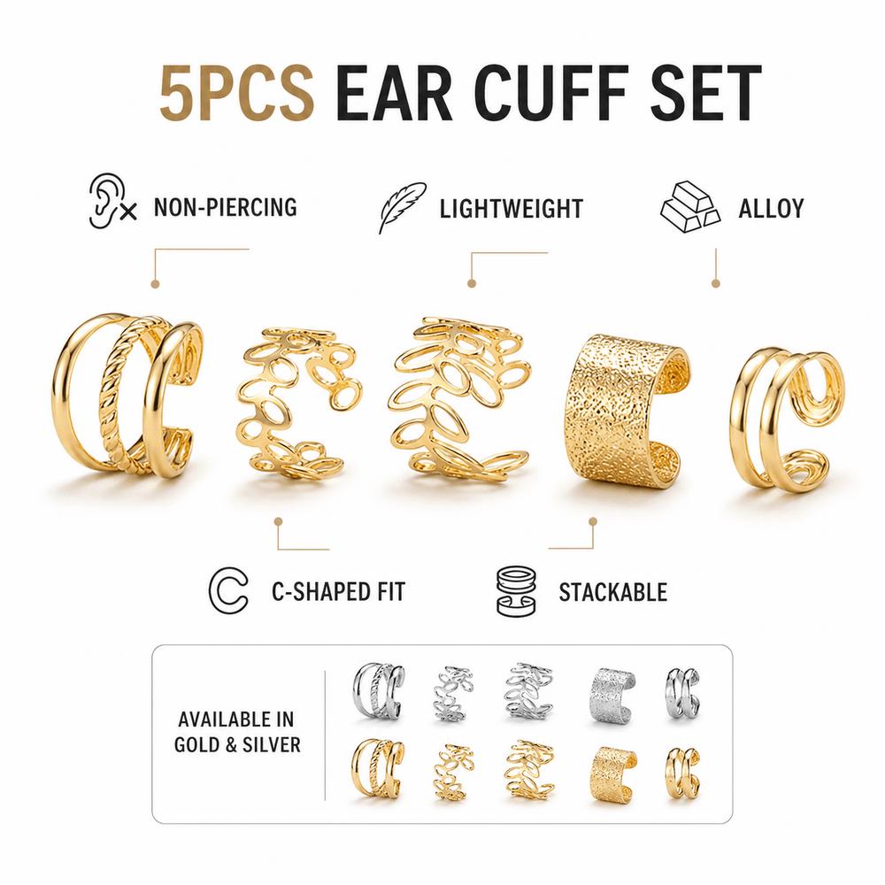 C-Shaped Clip Earrings Non-Piercing Ear Clip Earrings Gifts Jewelry Accessories Daily Wear