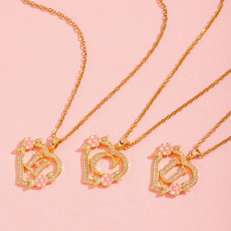 

Female A-Z Letter Flower with Diamonds Pendant Necklace Yellow Gold Color Wedding Jewelry Gift Women