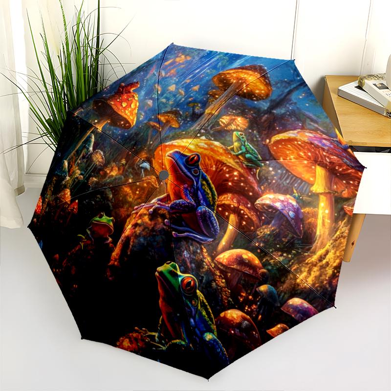 Colorful Frog pattern, automatic folding umbrella, portable and foldable design, 8 ribs, a Christmas or birthday gift.