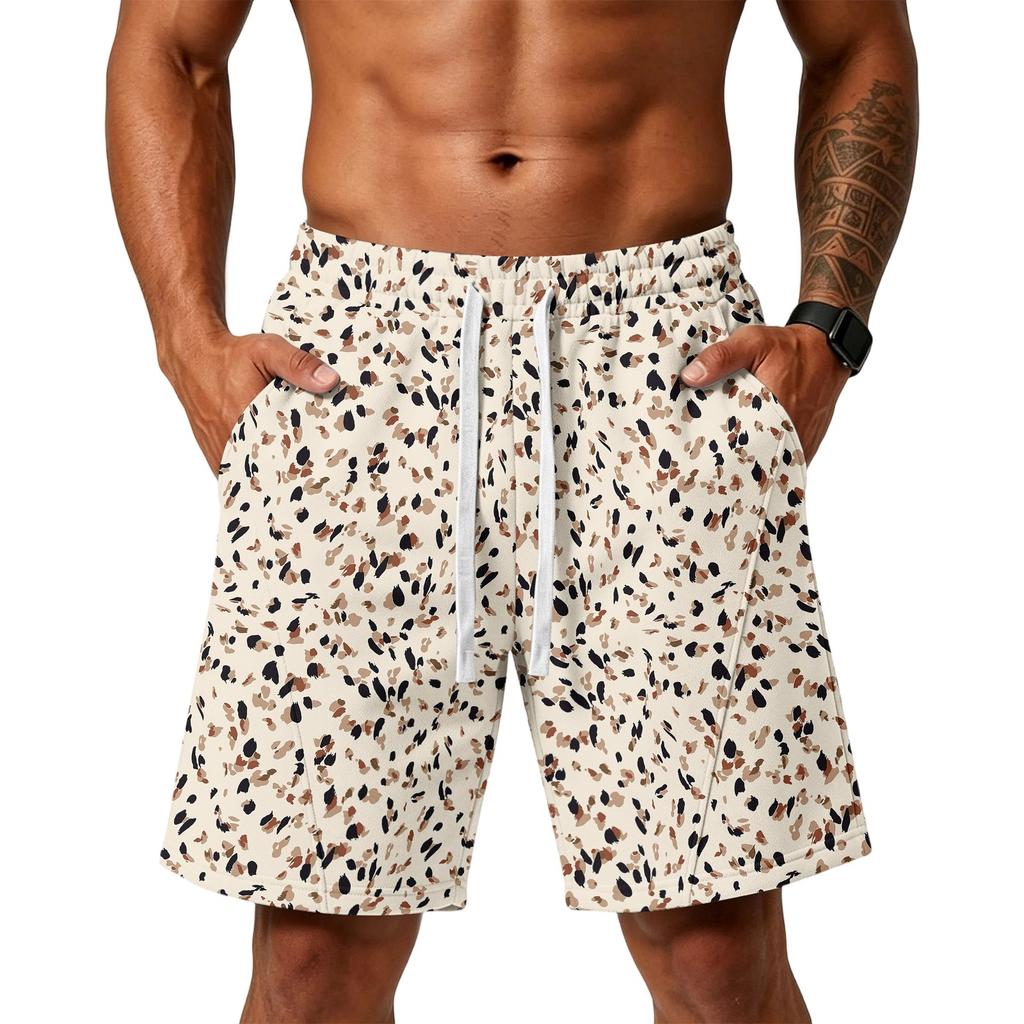 Men Floral Print Loose Fit Athletic Training Gym Beach Shorts with Pockets Elastic Waistband Drawstring Casual Sportswear