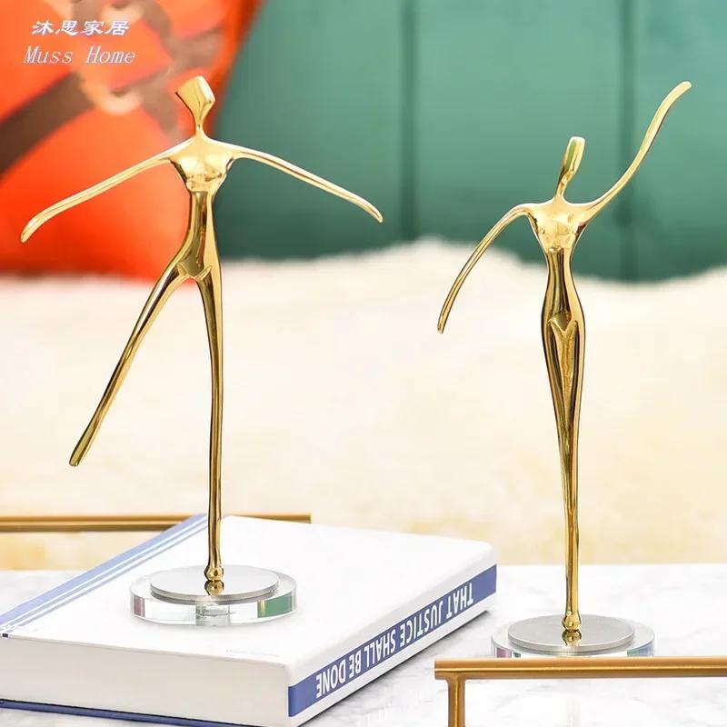 European Pure Copper Golden Ballerina Figurine - Modern Desktop Sculpture, Elegant Home Decor & Exquisite Craft Ornament
