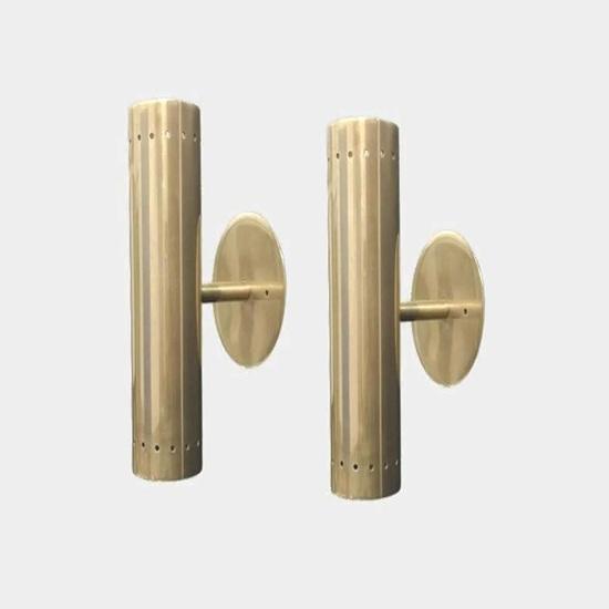 38.1 Cm Mid-Century Modern Brass Wall Sconces Italian Cylinder Vanity Lights Pair Decorative Item