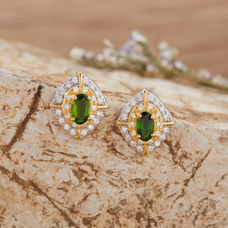 Natural Garnet Tanzanite Diopside Citrine Stud Earrings S925 Sterling Silver Color Separation Earrings