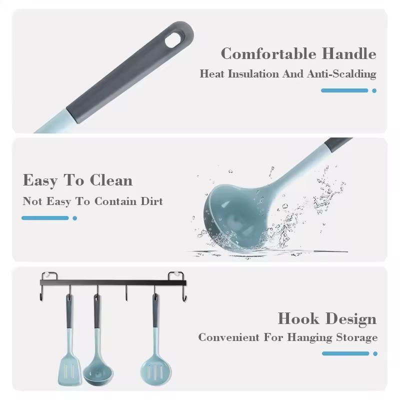 Silicone Kitchen Utensil Set with 3pcs Spatula, Slotted Spoon, Rice Scoop, Non-Stick Pan Turner, and Soup Ladle , Essential Cooking Tools