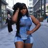 Summer New Women's Imitation Denim Print Sleeveless Bodycon Jumpsuit Tank Top Jumpsuit