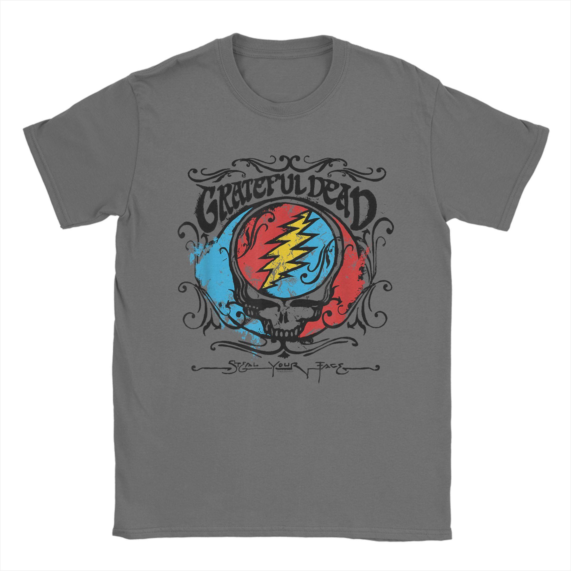 

Harajuku T-Shirt Grateful Dead Steal Your Face Hand Drawn Flair Band Cotton T-Shirts for Men Summer Awesome Short Sleeve Tops M
