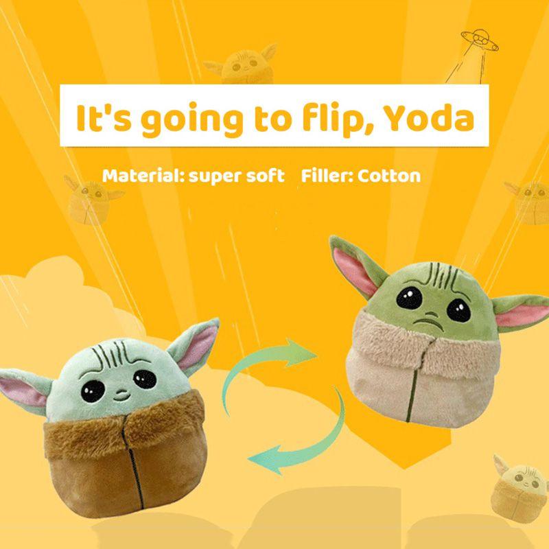 Adorável Brinquedo de Pelúcia Baby Yoda de Dupla Face Para Crianças Com Tecido de Cristal Macio