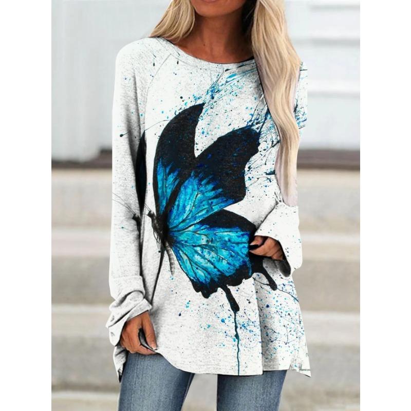 Women's Printed Long-sleeved T-shirt, Suitable for Spring, Autumn and Winter Seasons. Fashionable and Versatile, Machine Washable.
