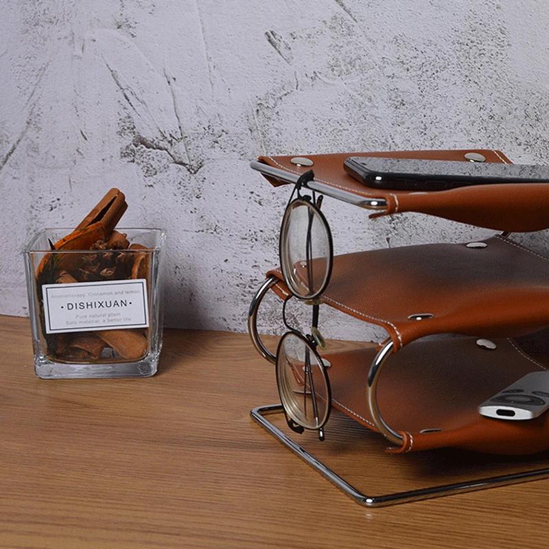 Fashion Three-layer Leather Storage Rack Living Room Coffee Table Household Storage Tray Sundries Home Desktop Decoration Tray