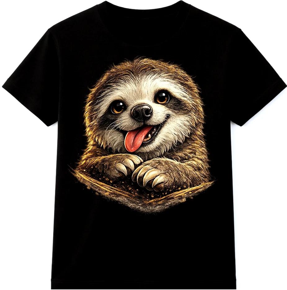 Sloth T Shirt Cute Smiling Animal Graphic Tee Lazy Lover Casual Outfit Top S