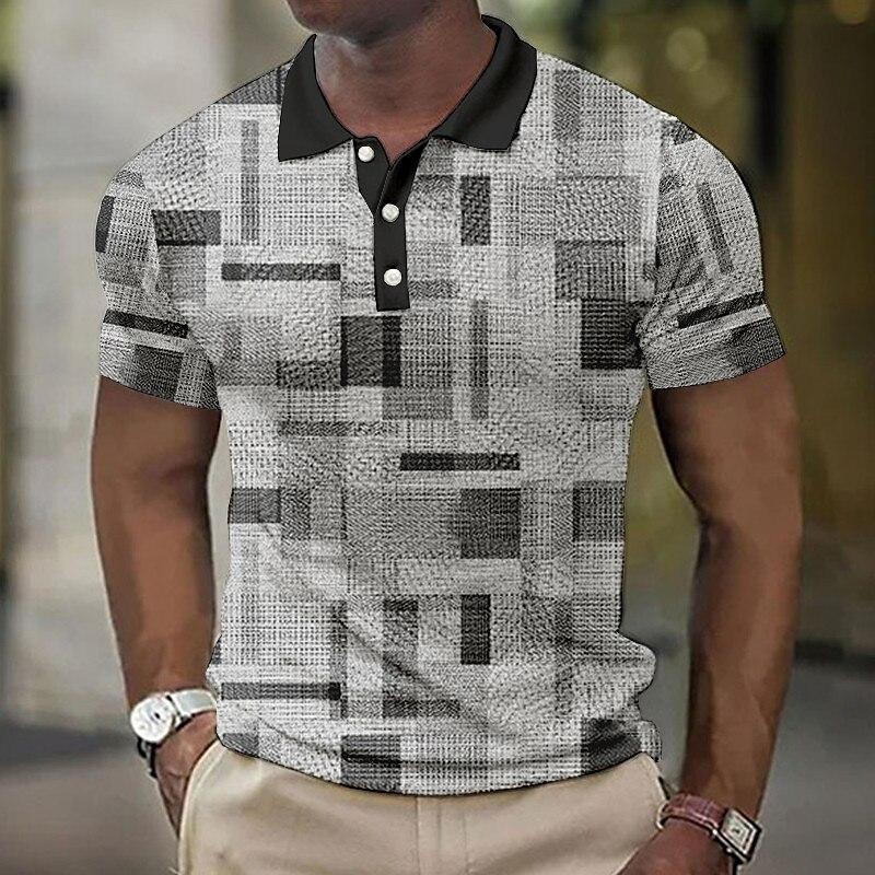Simple Solid Color Block Pattern 3D Digital Printing Men's Casual Polo Shirt