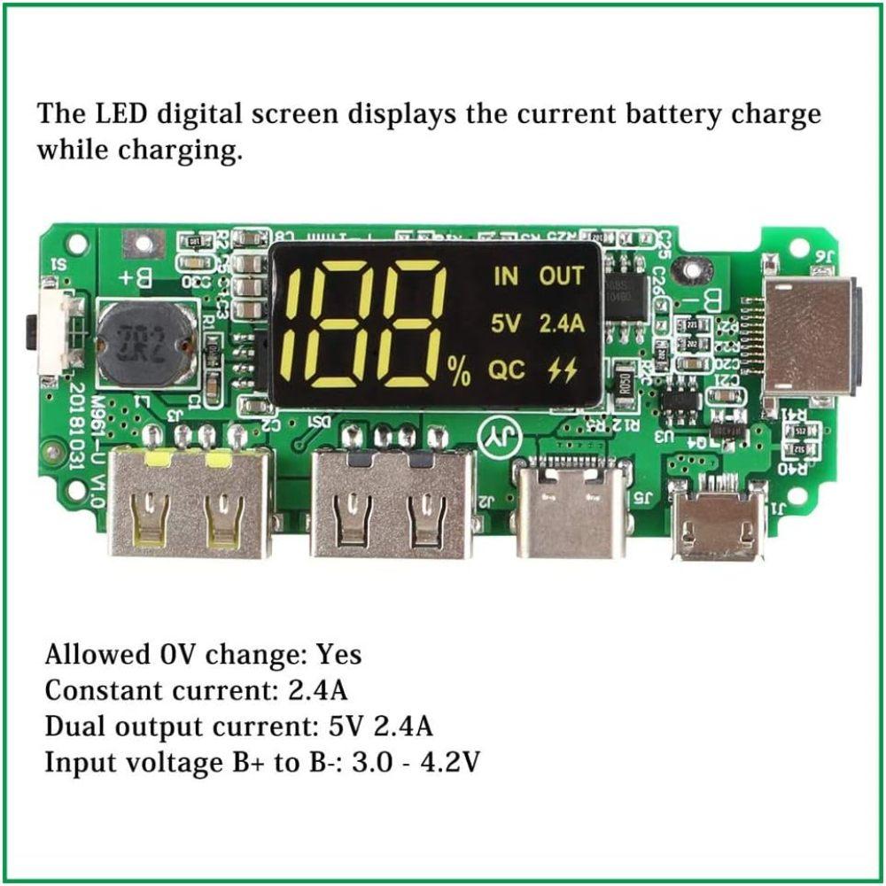 2Pcs 18650 Lithium Battery Charger 5V 2.4A Dual USB Circuit Board Digital LCD Display Module with Overcharge Overdischarge Short