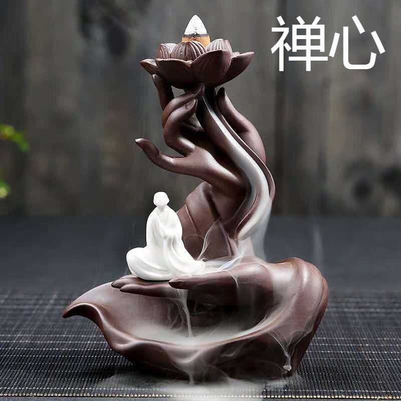 

Backflow Incense Burner Ceramic Purple Sand Incense Stove Zen Buddhist Hand Incense Stick Holder Home Office Decoration Ornament