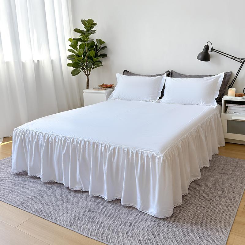 Skin-friendly Bed Skirt Pure Cotton Bed Cover Solid Color Bedspread with Ruffles Home Bed Linen jupe de lit (No Pillowcase)