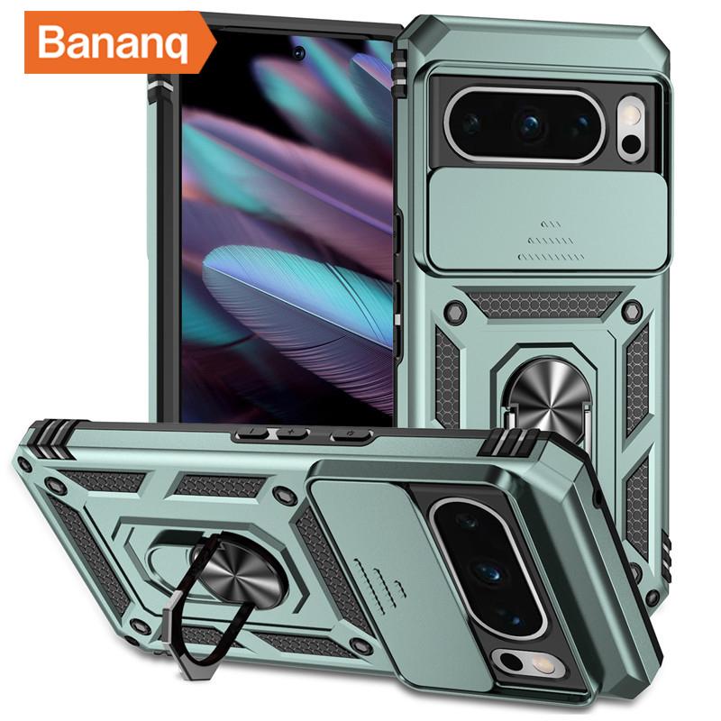 Bananq Custodia Armatura Antiurto in Metallo con Anello da Dito per Google Pixel 9 8 7 6 Pro 8A 7A 6A Supporto Magnetico da Auto Copertura per Telefono