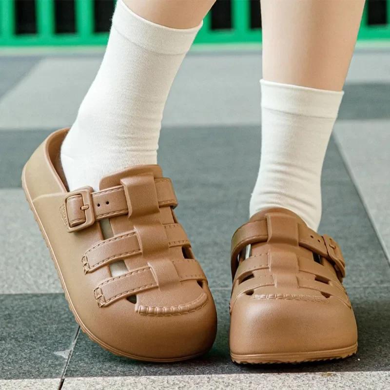 Fashion Hollow Out Thick Platform Rome Sandals Women 2025 Summer Closed Toe Eva Clogs Slippers Woman Comfort Thick Sole Beach Sandles