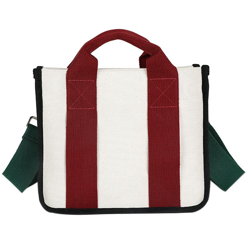 Canvas Bag Women's Fashion Contrasting Color Handbag Size Number Work Commuter Bag Korean Casual Messenger Bag Free Shipping