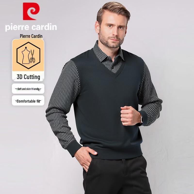 Pierre Cardin Men s Faux Two-Piece Striped Long-Sleeve POLO Shirt L