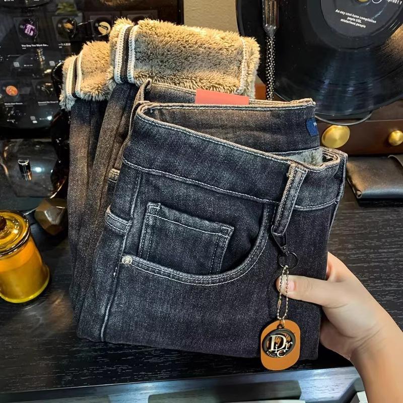 Fleece-lined Thick Jeans Men2024Winter New Fashion Brand Slim Stretch Skinny and All-Matching Warm Trousers