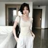 Sweet Spice Girl Temperament Lace U-Neck Short Sleeve T-Shirt Women's Summer New Slim Skinny Shoulder Versatile Top Trend