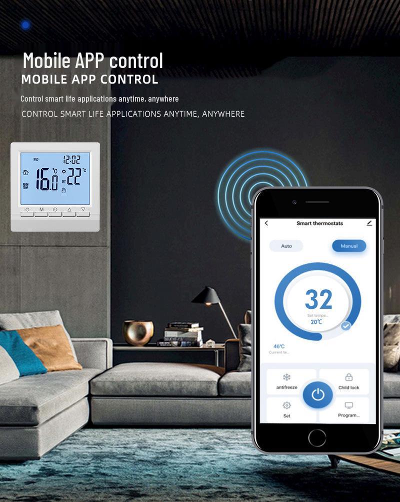 Smart WiFi Thermostat for Electric and Water Underfloor Heating, Wall-Mounted Boiler Controller