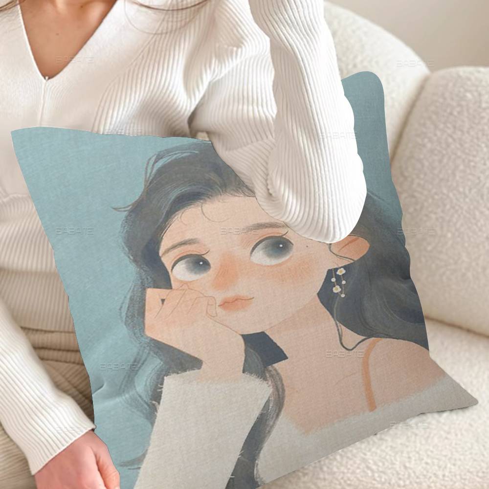 Cartoon Young Girl Personalized Pillow Cover Kids Bedroom Wild Party Decor Pillowcase Kid Birthday Shower Gift